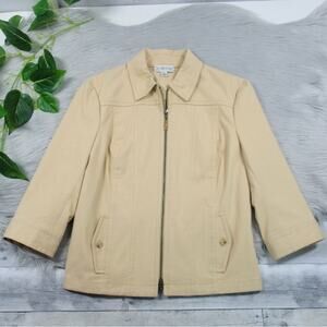 ST. JOHN Pale Yellow Cotton Collared Zip Front Jacket Women’s Size Small